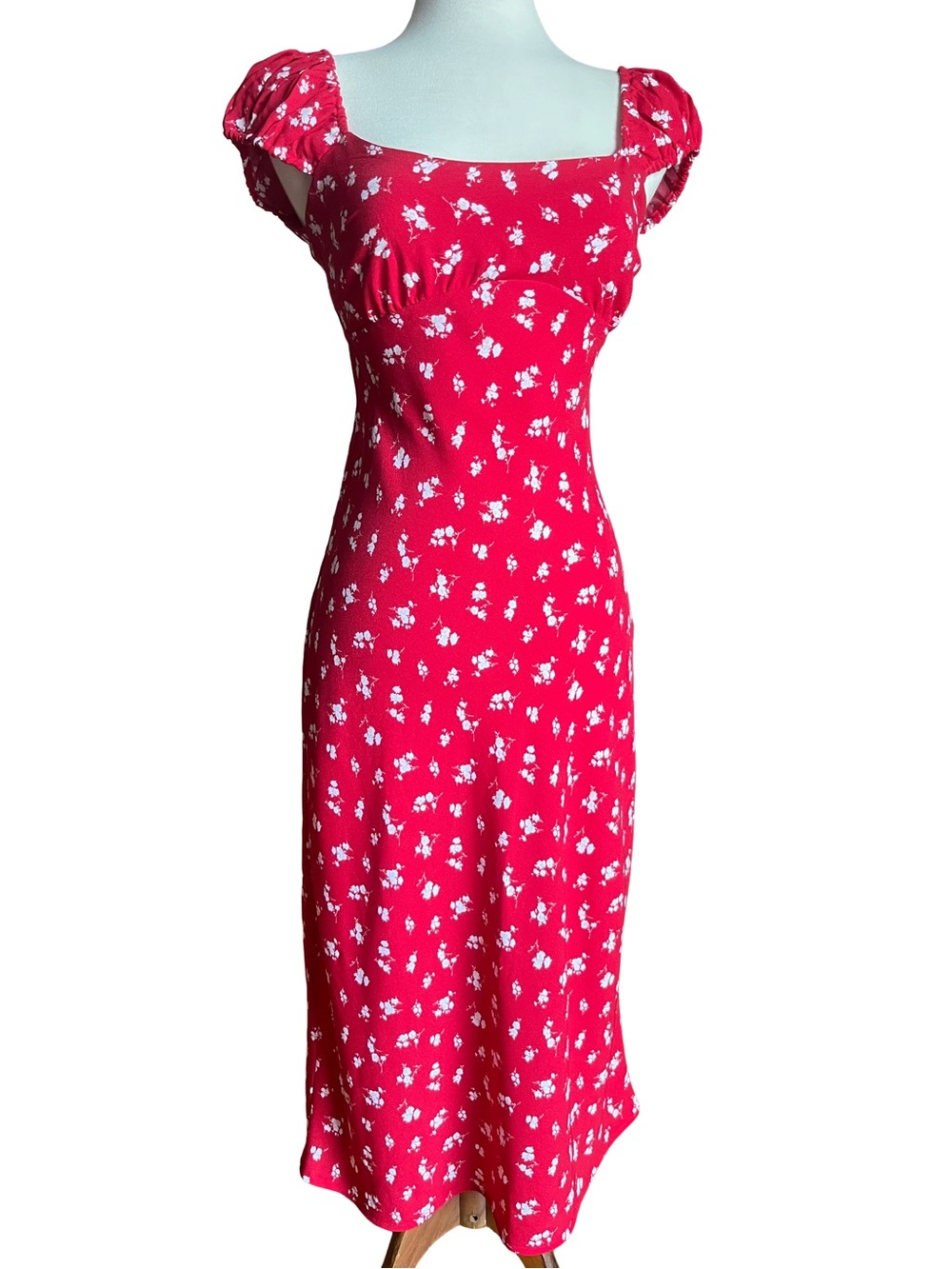 Hollister NWT Red Floral Midi Dress Open Back Small